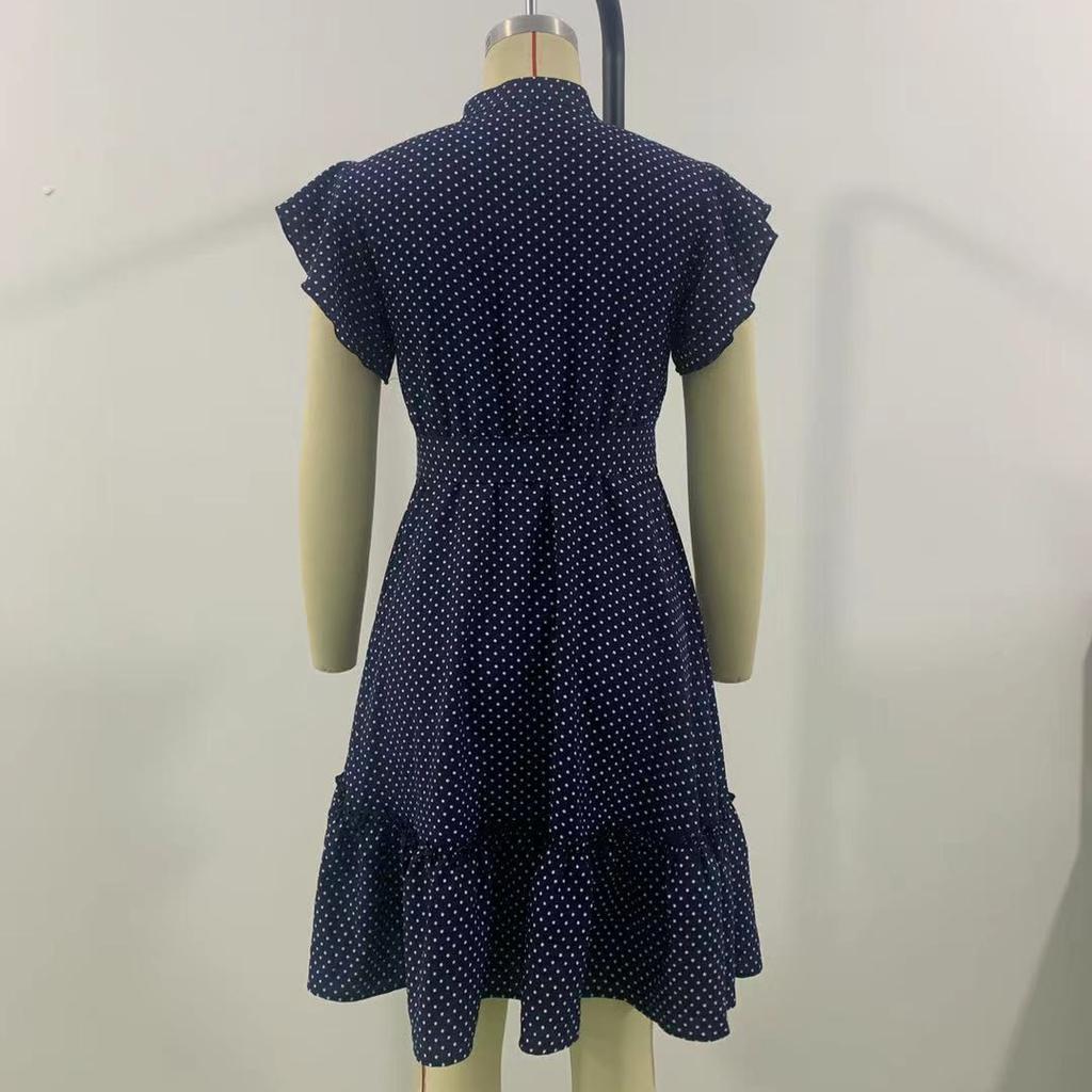 Sommer Elegante Gepunktete Lotusblattärmel Schnürkleider für Damen