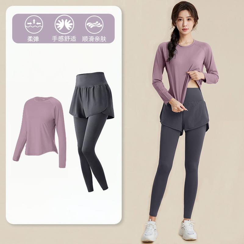 1011 Spring New Long Sleeve Fitness Clothing Women's Loose Breathable Running Quick Drying Clothes Sports Suit Fitness Training Clothing