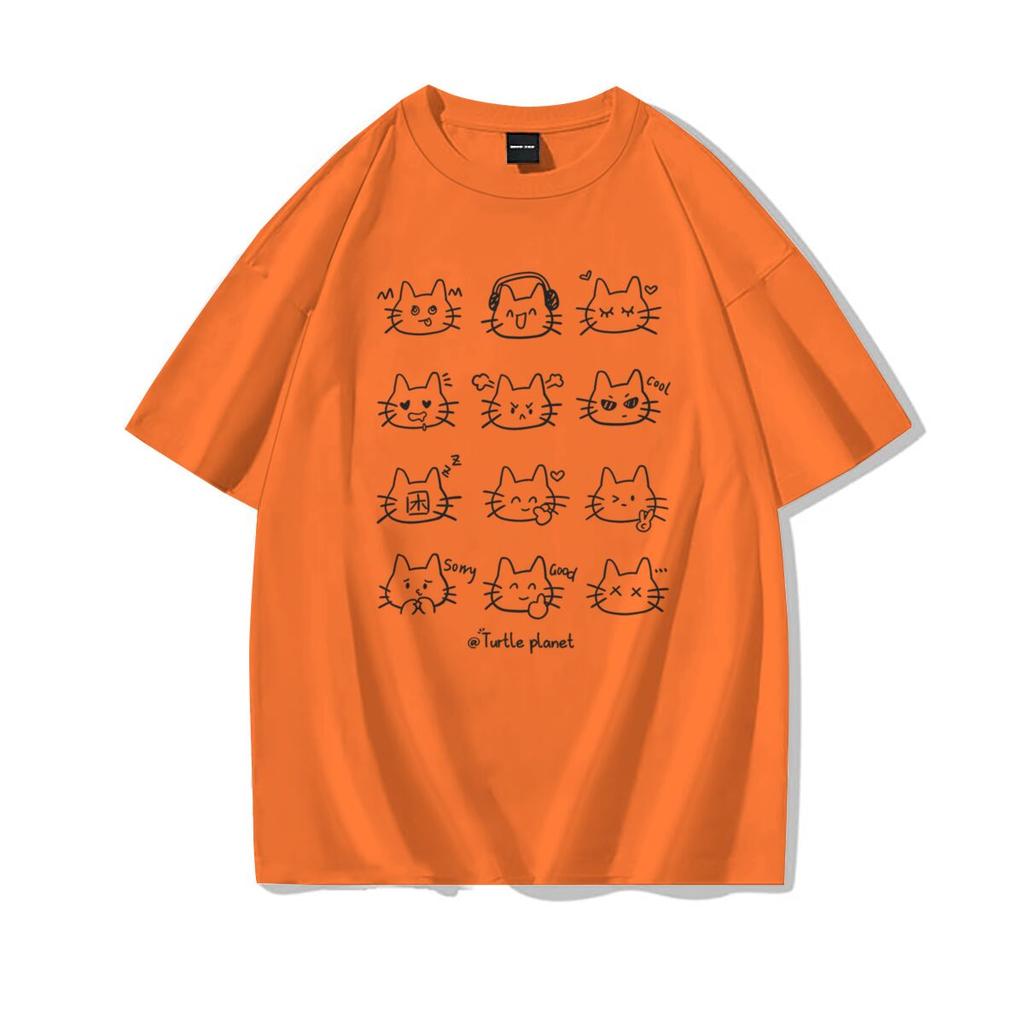 Cute Cat Print Casual Tee Shirt Cotton Harajuku Trend Girls Short Sleeve Tshirt Girls Breathable ONeck Tops Girl Clothing