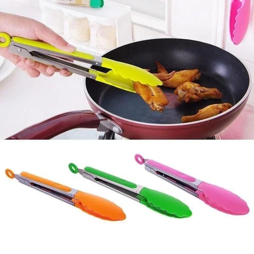 1 Pcs Silicone Food Clip Home Kitchen Stainless Steel Heat-resistant Clip BBQ Barbecue Clips Steak Fried Fish Bread Clips