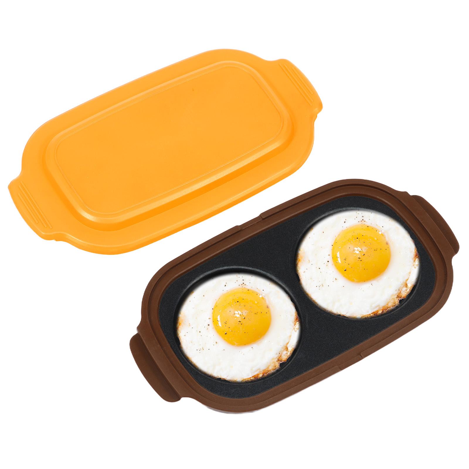 

Microwave Egg Cooker 2 Cavity Silicone Microwavable Egg Poacher and Fryer with Brush for Breakfast Sandwiches Kitchen Accessory жёлтый