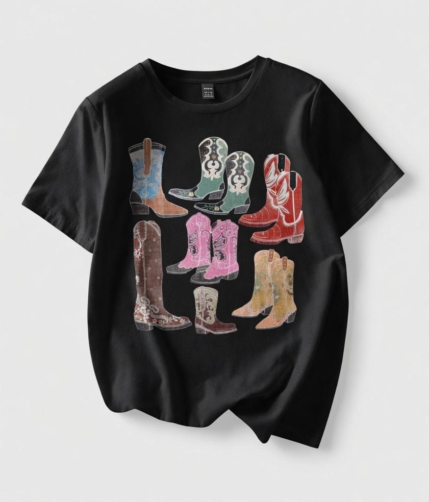 Vintage Cowboy Boots Collage T-Shirt Women Men