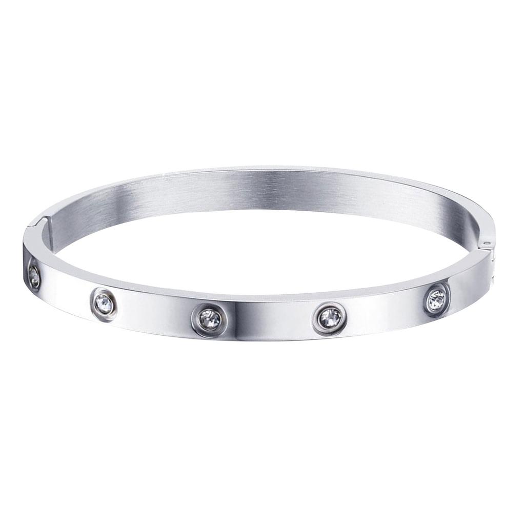Classic Luxury Crystal Bracelet Bangles for Women Stainless Steel Silver Color Waterproof Jewelry Gifts for Girlfriend Mom Wife