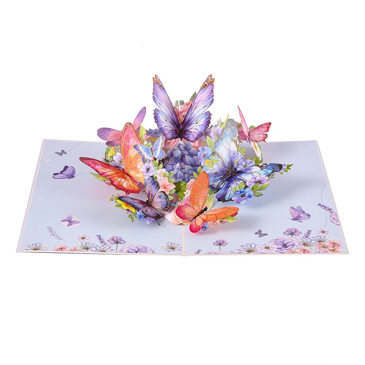 

3D-раскладушка с бабочкой, поздравительная открытка с полым дизайном бабочки, складной праздничный подарок для благословений, открытки на день рождения, годовщины фиолетовый