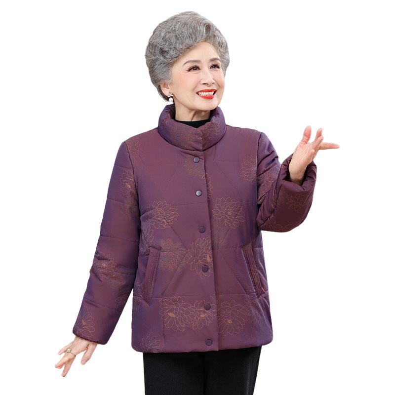 Elderly Women's Cotton-Padded Winter Jacket - Thick, Short Style for Grandmas, Moms, and Older Ladies