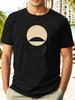 Light Blue Casual Short Sleeve T-shirt with Dual-Tone Beige & Black Circle Print - Summer Round Neck Regular Fit Tee for Adults
