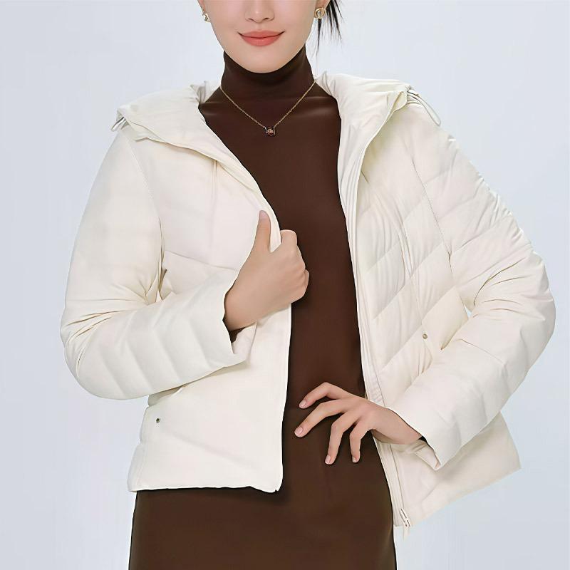 Down jacket women's short duck down ribs light autumn and winter new hooded thin coat