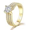 Fine Pure Solid Yellow Gold Color Ring Solitaire 2ct Cubic Zircon Wedding Band Real Tibetan Silver Rings For Women