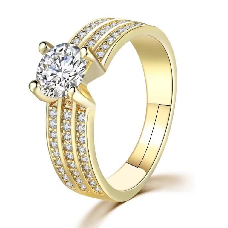 Fine Pure Solid Yellow Gold Color Ring Solitaire 2ct Cubic Zircon Wedding Band Real Tibetan Silver Rings For Women