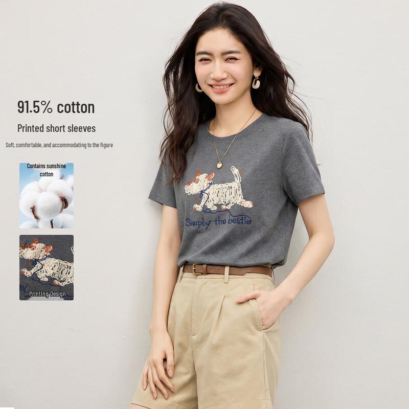 Women s Cartoon Embroidered Lightweight Short Sleeve T-shirt S