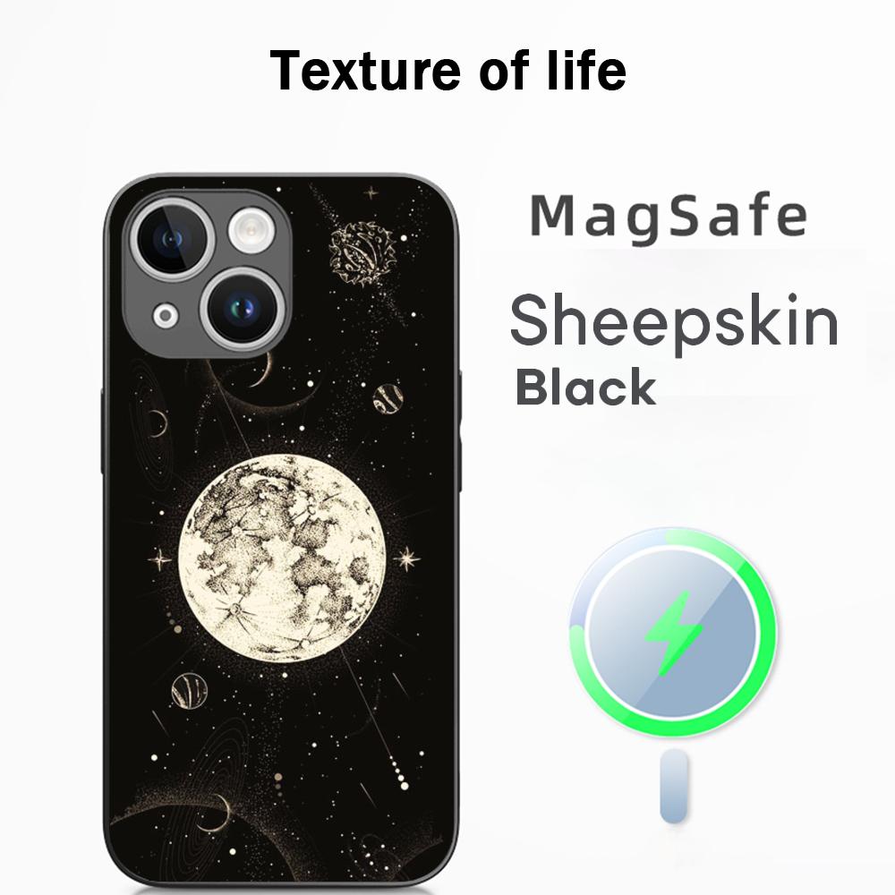 Cool moon fashion poster pattern Phone Case For iPhone 17 16 15 14 13 12 Plus Pro Max High-end Luxury Magsafe Sheepskin
