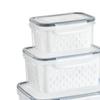 3pcs Drain Storage Basket Box Transparent Leakproof Food Storage Containers with Removable Colander for Fridge