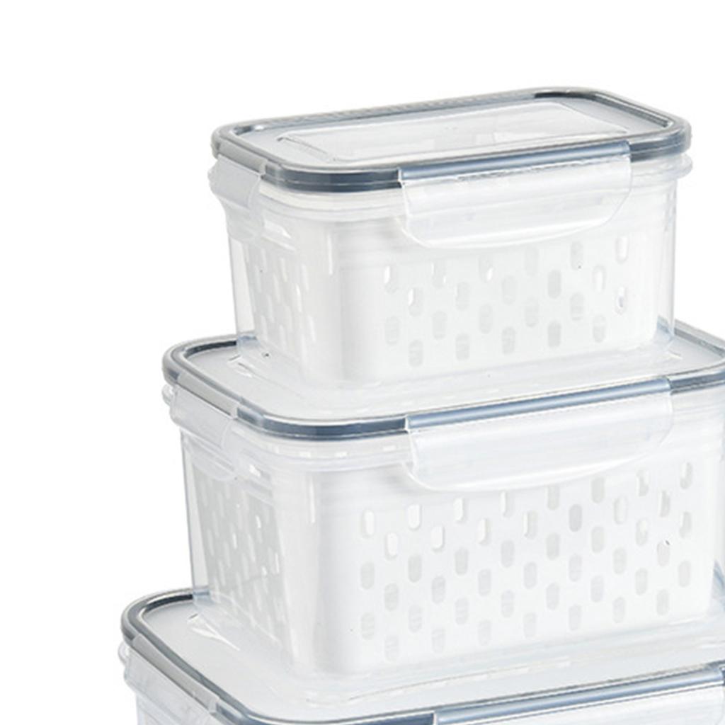 3pcs Drain Storage Basket Box Transparent Leakproof Food Storage Containers with Removable Colander for Fridge