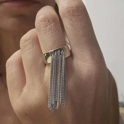 Punk Unique Silver Color Chain Tassel Rings for Women Teens Trendy Personality Charm Vintage Creative Ring Party Jewelry Gifts