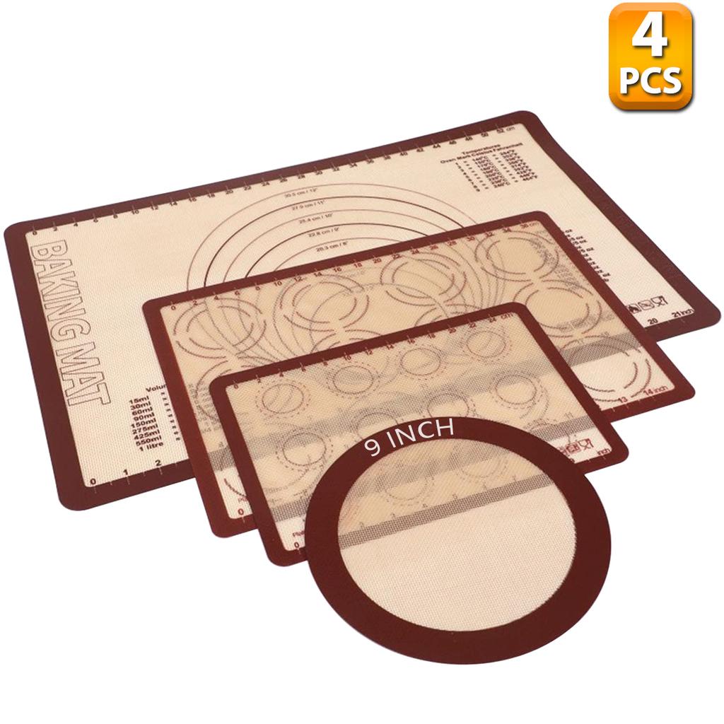 Bakmattor i silikon, 4 storlekar, Återanvändbar halkfri non-stick ugnslinerark, Stor bakmatta, för pizza, macaroner, kakor, tårta