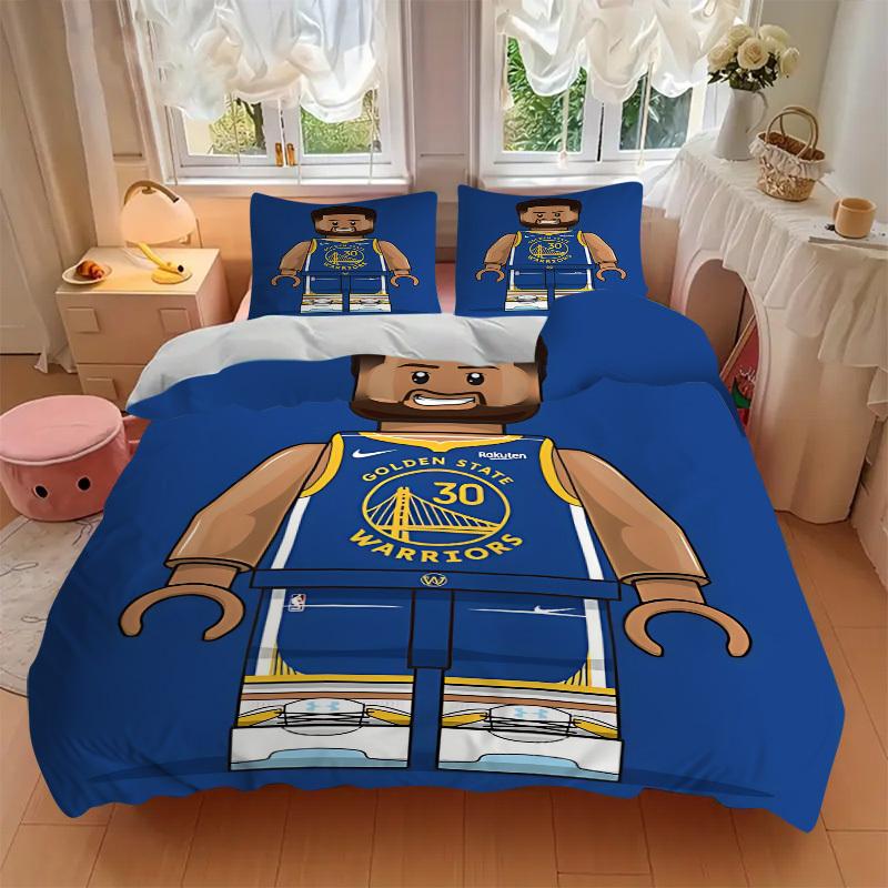 3pcs Bedding Set Golden State Warriors Includes 1 Comforter + 2 Pillowcases, Without Pillow Inserts, Soft Comfortable, Lightweight Breathabl