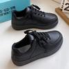 Black shoes women's new versatile student high value thick baseplate shoes waterproof black women's shoes