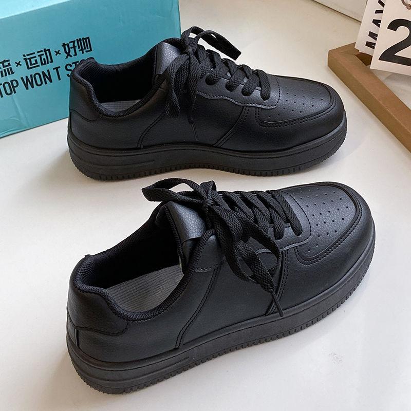 Black shoes women's new versatile student high value thick baseplate shoes waterproof black women's shoes