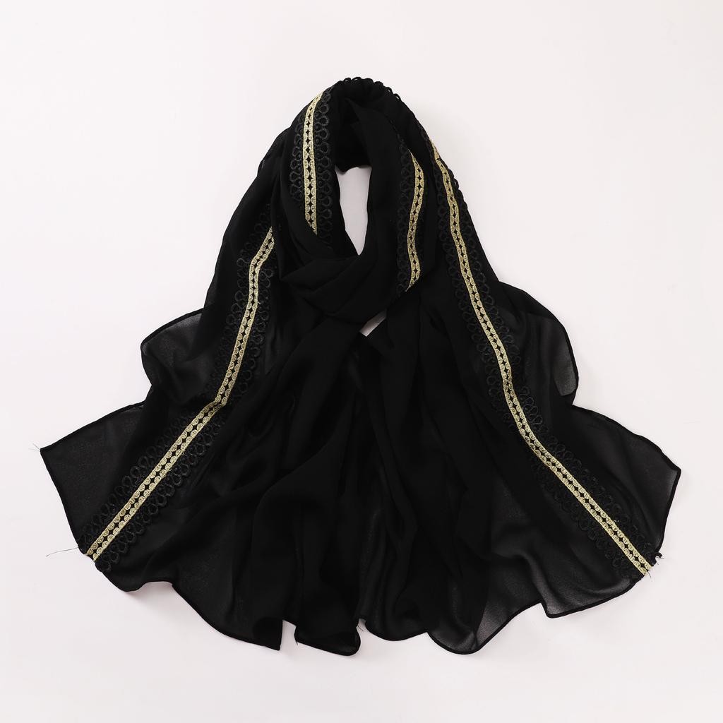 Colored Lace Pearl Bubble Chiffon Hijabs For Women Shawl Scarf High Quality Beads Headband Wrap Foulard Muslim Hijab Turban