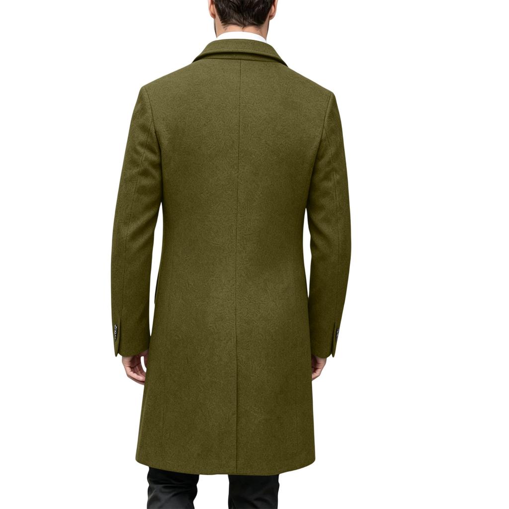 Men's Wool Mid-Length Overcoat Slim Fit Trench Coat for Fall and Winter