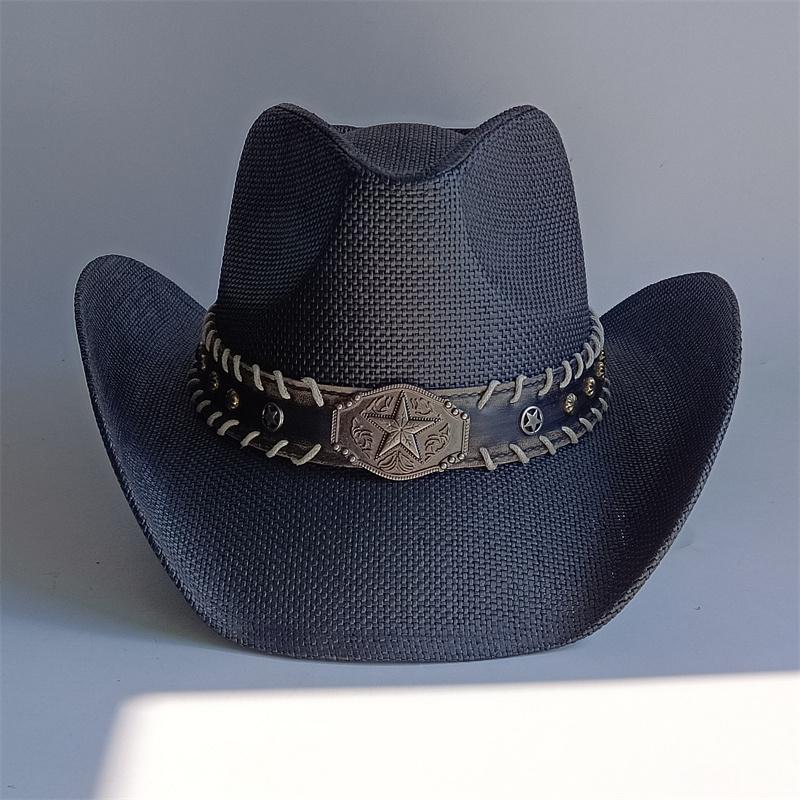 summer Cowboy Hat Summer Outdoor Travel Turquoise Accessories for Men and Women Retro Gentleman Western Cowboy Straw Hat