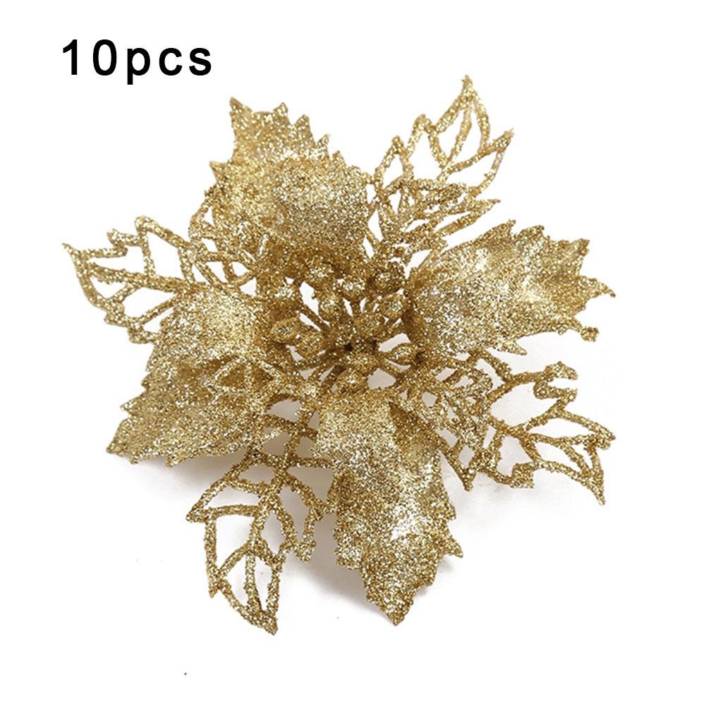 Sparkling Christmas Poinsettia Flower Tree Hanging Decoration Pack of 10