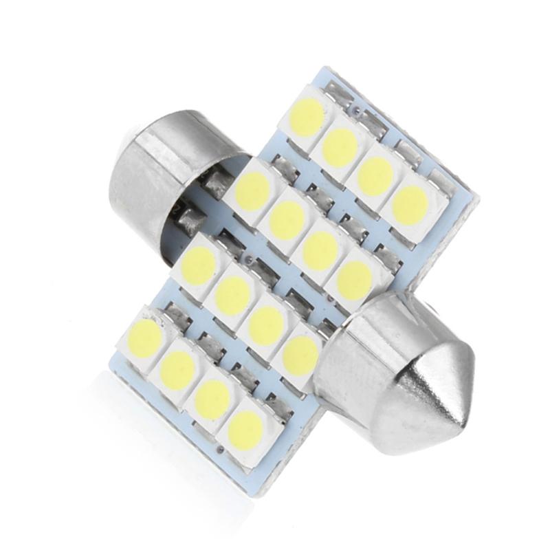 1Pc 31mm 3528 16SMD Car LED Dome Festoon Double-Tip Roof License Plate Light