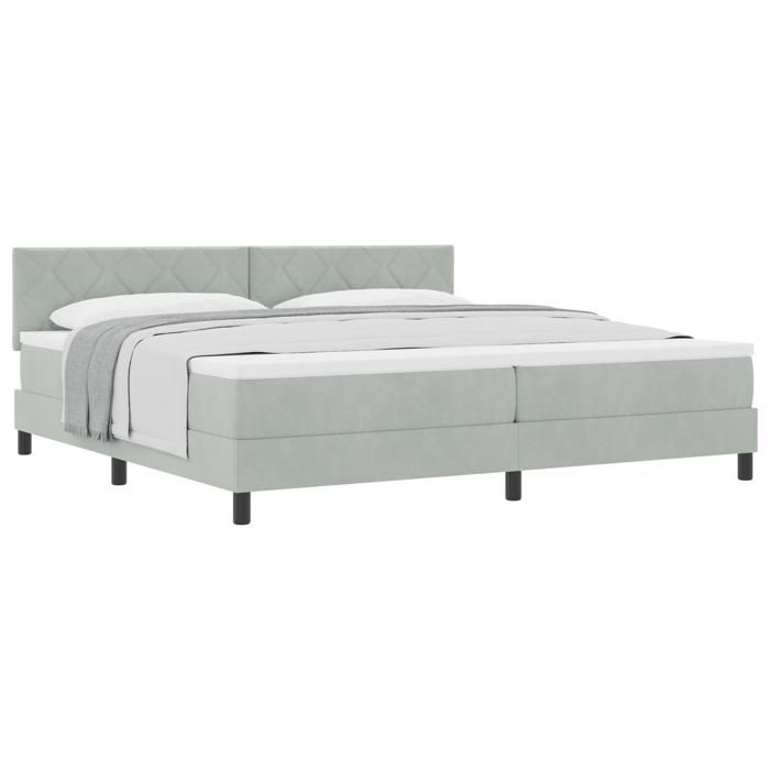 Lit à sommier Box avec matelas Gris clair 200x200 cm Velours 3339260