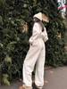 European & American Women's Spring/Autumn Long Sleeve Jumpsuit - Casual Half Open Neck, Elastic Waist Set