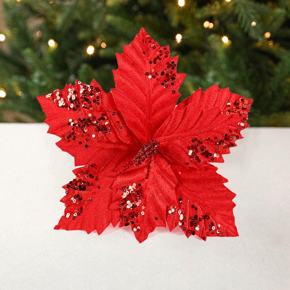 Unique Artificial Christmas Flowers Shiny Xmas Tree Accessories  Home Decor