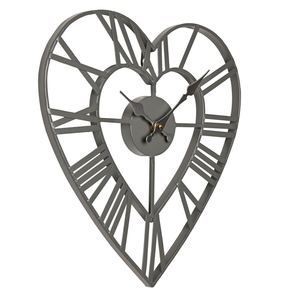 Metal Heart Grey Wall Clock