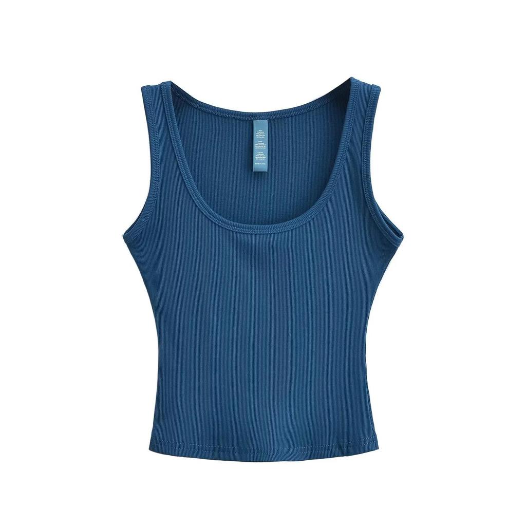 2024 Spring/Summer U-Neck Slim Fit Sleeveless Tank Top: Women's Solid Color Bodycon Camisole