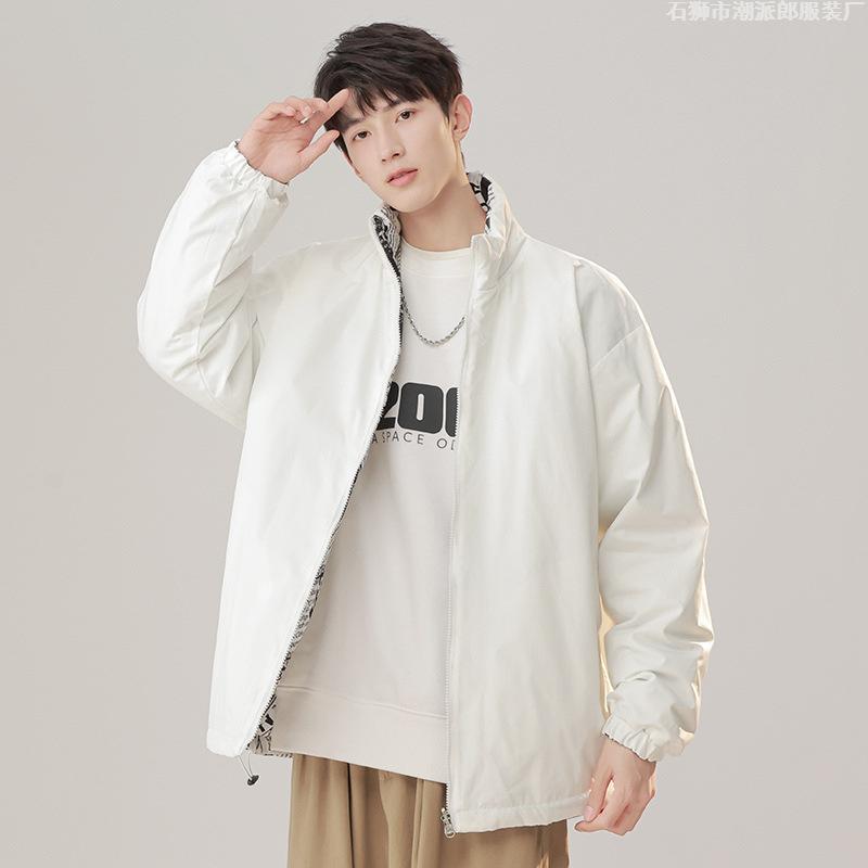 Stand-up Collar Double-sided Jacket Cotton Jacket Men's Spring and Autumn Tide Brand Hong Kong Style Ruffian Handsome Loose Cotton-padded 