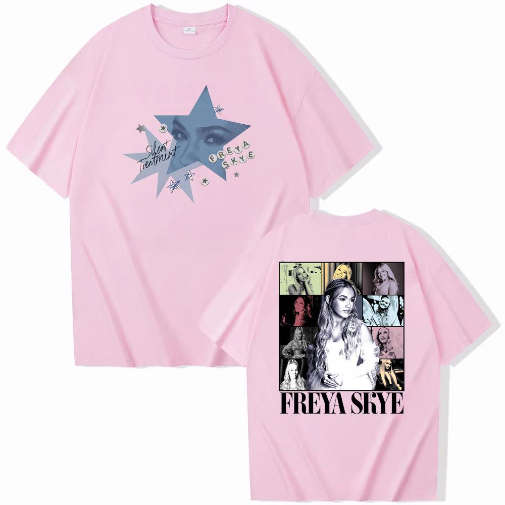 T-shirt Top Manica Corta Stampa Fronte/Retro Freya Skye Music Tour in Seta di Latte (Dimensioni europee)