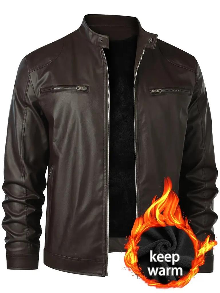 Southern winter warm button fashion domineering locomotive men's multi-pocket fleece PU jacket zipper cardigan leather jacket men