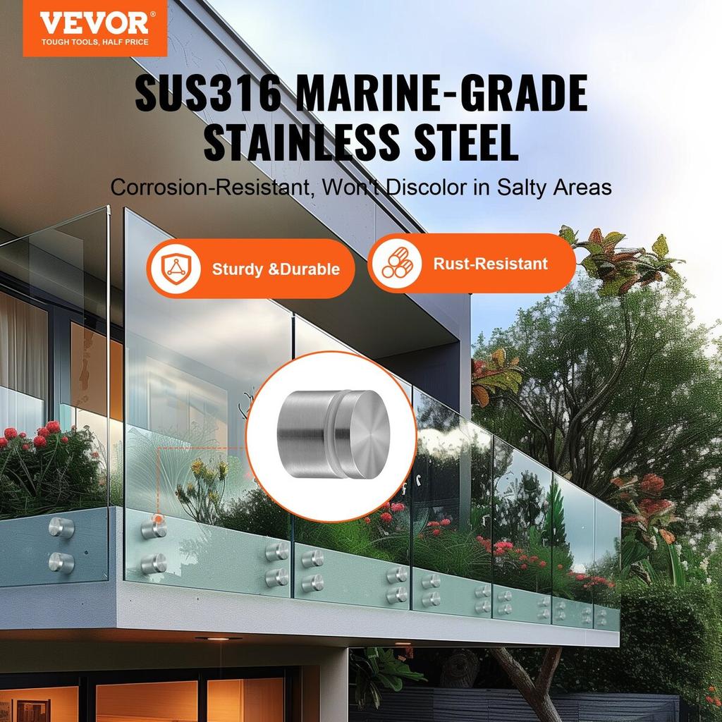 Glass Clamp 10 PCS Square Railing Bracket for 0.31 "-0.62 " Glass Silver