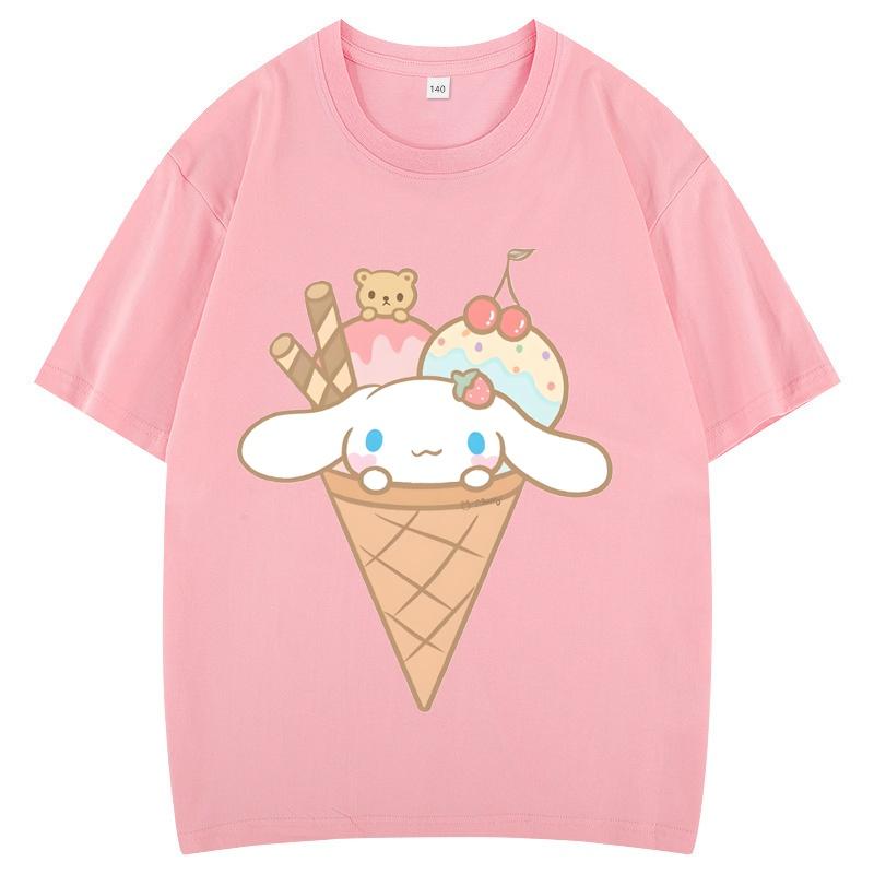 

Cute anime-style short-sleeved top for boys and girls, white, versatile, Korean style, thin. 100
