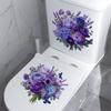 A Purple-toned Floral Toilet Paper Roll Set with Waterproof Self-adhesive Feature for Bathroom Wall Stickers