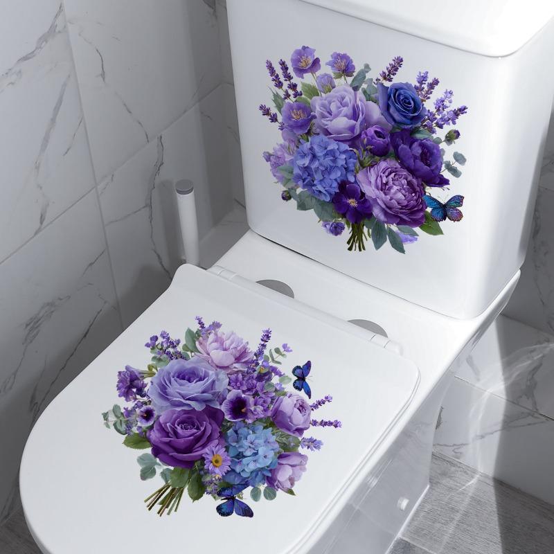 A Purple-toned Floral Toilet Paper Roll Set with Waterproof Self-adhesive Feature for Bathroom Wall Stickers