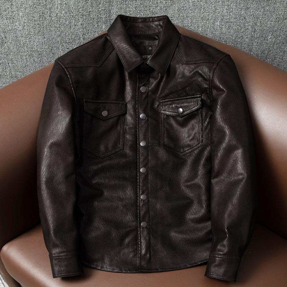 

Куртка из супермягкой овчины с тонкими лацканами для мужчин, модная короткая 4XL темно-коричневого