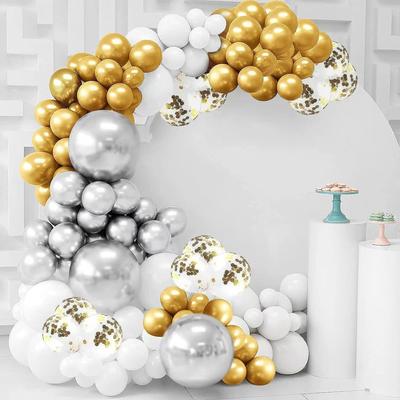 120PCS Gold Silver White Latex Balloon Set Suitable for Birthday Parties, Weddings, Valentine's Day Party Decorations