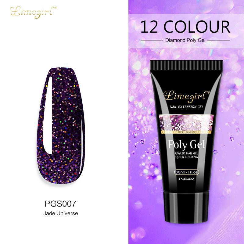 Solid Nail Extension Gel 12 Colors Glitter UV LED Fast Cure No Cling Film 30ml Slip Gel
