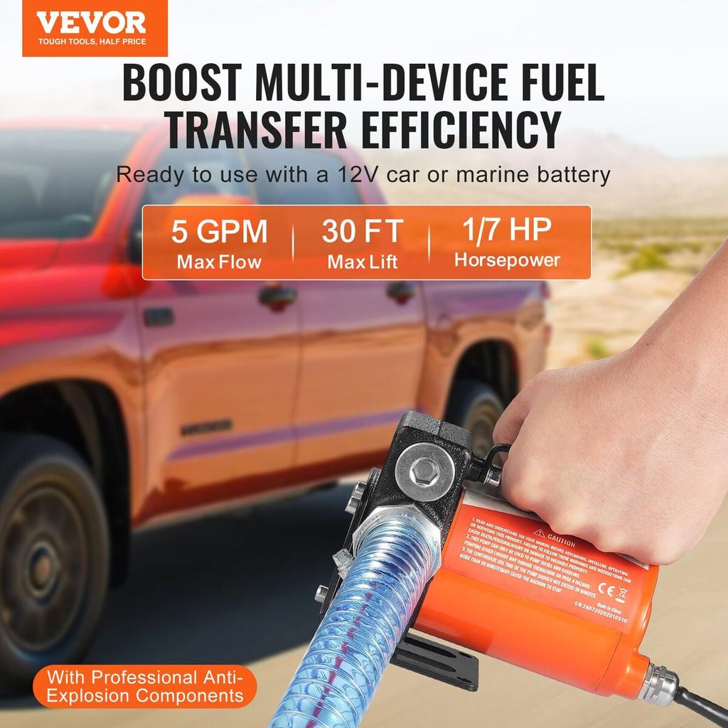 Fuel Transfer Pump 12V 5 GPM 1/7 HP Diesel Pump with Auto Fuel Nozzle
