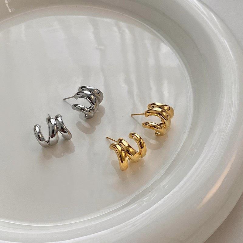 Trendy Metal Three-Ring Stud Earrings for Women - Unique Light Luxury Design