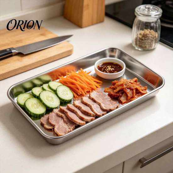 Polished Stainless Steel Dish Serving Plates, Commercial Condiment Snack Kitchen Prep Metal Plates Tray, Grill Baking Steamer Pan for Homemade Noodles