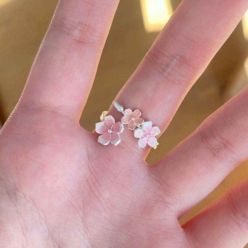Sweet Pink Cherry Blossom Ring Dainty Flower Bracelet New Open Adjustable Ring  Wedding