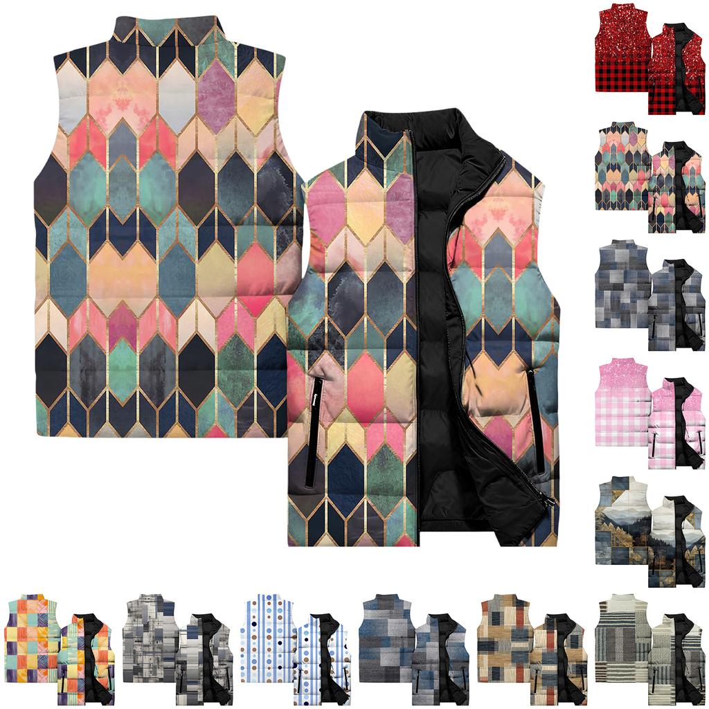 Dámská ležérní a módní vesta bez rukávů s květinovým potiskem, bavlněná bunda