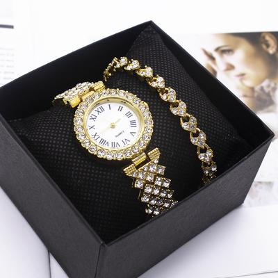 İzle + Kadın Moda Trendi Tam Pırlanta Basit Bileklik Saat Seti + büküm + saatler + set
