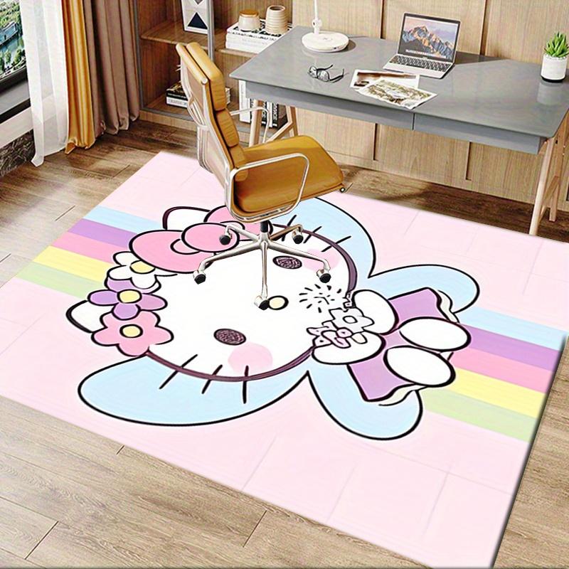 Office Rug Hello Kitty, Rainbow Anti-Slip Rug, Machine Washable for Living Room, Bedroom, Office, Multiple Sizes, Bedroom Mat, Decorative Mat, Durable