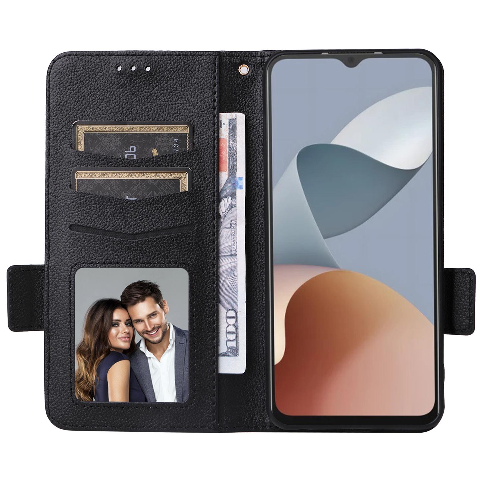

For ZTE Blade A34 Phone Case Leather Litchi Texture Cover with Magnetic Closure Dark Blue